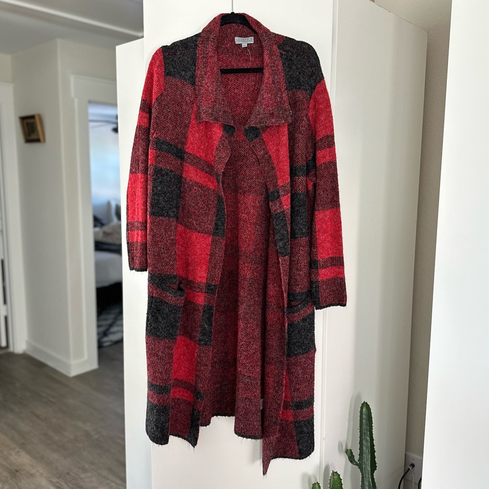 Plaid Drape Collar Cardigan